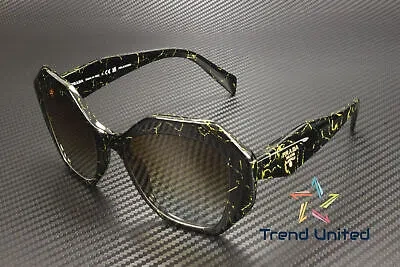 Pre-owned Prada Pr 16ws 19d6e1 Black Yellow Marbl Brn Grad Polarized 53 Women's Sunglasses In Polar Brown Gradient