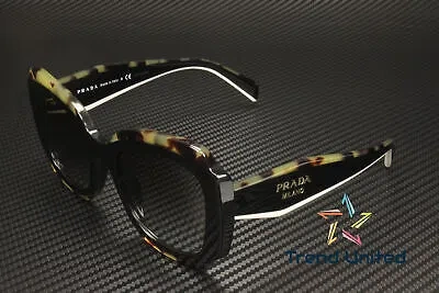 Pre-owned Prada Pr 16ys 01m0a7 Black Havana Dark Grey 52 Mm Women's Sunglasses In Gray