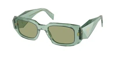 Pre-owned Prada Pr 17ws 11r10e Transparent Sage Green Mirror 49 Mm Women's Sunglasses In Green Mirror Internal Silver