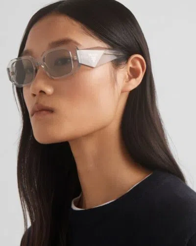 Pre-owned Prada Pr 17ws 12r30b Transparent Light Grey Lens Unisex Sunglasses Authentic