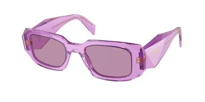 Pre-owned Prada Pr 17ws 13r07q Transparent Amethyst Violet Mirror 49mm Women's Sunglasses In Silver