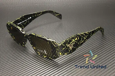 Pre-owned Prada Pr 17ws 19d01t Black Yellow Marble Dark Brown 49 Mm Women's Sunglasses