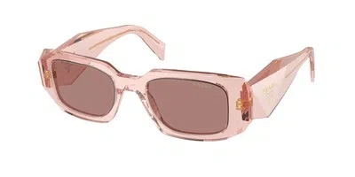 Pre-owned Prada Pr 17wsf 19q10d Transparent Peach Light Brown 51 Mm Women's Sunglasses