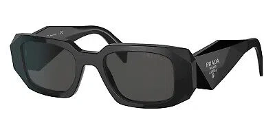 Pre-owned Prada Pr 17wsf 1ab5s0 Black Plastic Rectangle Sunglasses Grey Lens In Gray
