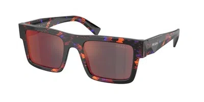 Pre-owned Prada Pr 19ws 06v40e Abstract Orange Grey Mirror Blue Red 52 Mm Men's Sunglasses In Gray