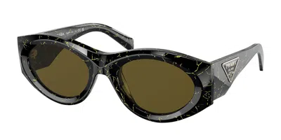 Prada Pr 20zs 19d01t Women's Sunglasses Black Size 53 In Black Yellow Marble