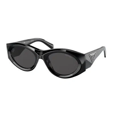 Pre-owned Prada Pr 20zs 1ab5s0 Black Plastic Oval Sunglasses Grey Lens In Gray