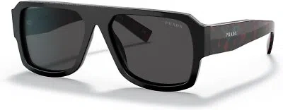 Pre-owned Prada Pr 22ys 1ab5s0 Black Plastic Aviator Sunglasses Grey Lens In Gray