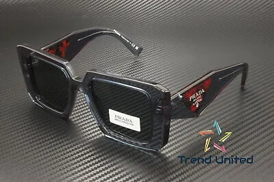 Pre-owned Prada Pr 23ys 19o70b Transparent Graphite Dark Grey 51 Mm Women's Sunglasses In Gray