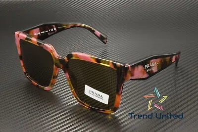 Pre-owned Prada Pr 24zs 18n01t Tortoise Cognac Begonia Dark Brown 56 Mm Women's Sunglasses
