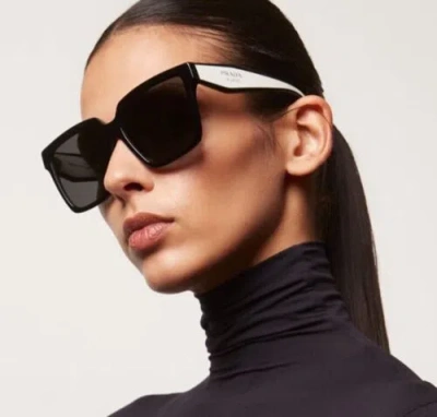 Pre-owned Prada Pr 24zs 1ab5so Black White Grey Lenses Women Square Sunglasses Authentic In Gray