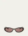 Prada Womens Brown Pr 26zs Oval-frame Acetate Sunglasses In Black