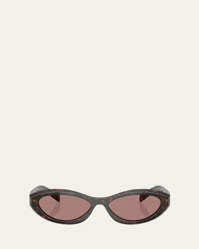 PRADA PR 26ZS BEVELED ACETATE & PLASTIC OVAL SUNGLASSES
