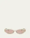 Prada Pr 26zs Beveled Acetate & Plastic Oval Sunglasses In White/brown