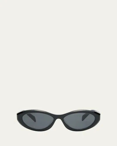 Prada Pr 26zsf Logo Beveled Acetate Oval Sunglasses