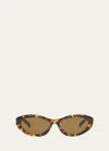 Prada Pr 26zsf Logo Beveled Acetate Oval Sunglasses In Dark Brown