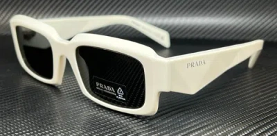 Pre-owned Prada Pr 27zs 17k08z White Talc Dark Grey Men's 54 Mm Sunglasses In Gray