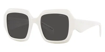 Pre-owned Prada Pr 28zs 17k08z White Talc Dark Grey Women's 53 Mm Sunglasses