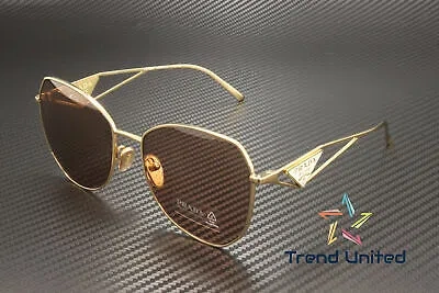 Pre-owned Prada Pr 57ys 5ak10d Gold Light Brown 57 Mm Women's Sunglasses
