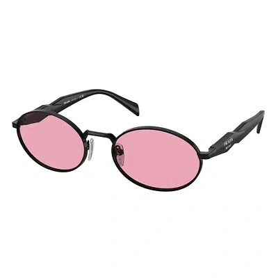 Pre-owned Prada Pr 65zs 1ab03z Black Metal Oval Sunglasses Pink Lens