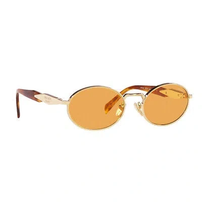Pre-owned Prada Pr 65zs Zvn02z Pale Gold Metal Oval Sunglasses Orange Lens