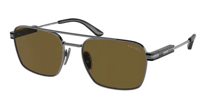 Prada Pr 67zs 5av01t Men's Sunglasses Gunmetal Size 56 In Green