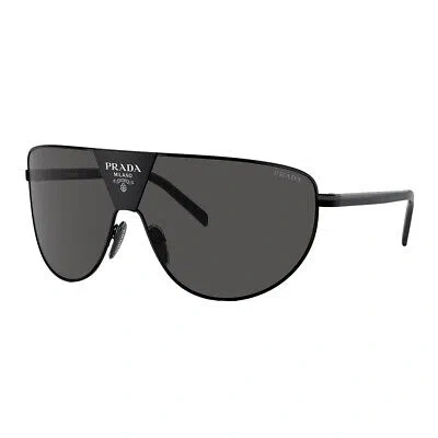 Pre-owned Prada Pr 69zs 1ab5s0 Black Metal Shield Sunglasses Grey Lens In Gray