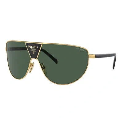 Pre-owned Prada Pr 69zs 5ak05v Gold Metal Shield Sunglasses Green Lens
