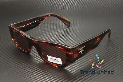 Pre-owned Prada Pr A01s 13o80b Havana Red Dark Violet 53 Mm Unisex Sunglasses In Purple