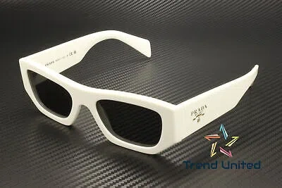 Pre-owned Prada Pr A01s 17k08z White Dark Grey 53 Mm Unisex Sunglasses In Gray
