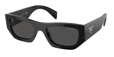 Prada Dark Grey Rectangular Unisex Sunglasses Pr A01sf 16k08z 55 In Black