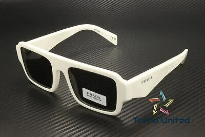 Pre-owned Prada Pr A05s 17k08z White Dark Grey 53 Mm Men's Sunglasses In Gray