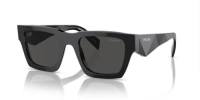 Pre-owned Prada Pr A06s 1ab5s0 Black Silver Logo Dark Grey Lens Sunglasses Authentic In Gray
