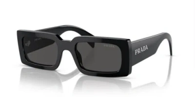 Pre-owned Prada Pr A07s 1ab5s0 Black Silver Logo Dark Grey Lens Sunglasses Authentic In Gray