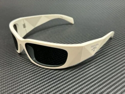 Pre-owned Prada Pr A14s 1425s0 Talc White Dark Grey Women's 60 Mm Sunglasses In Gray