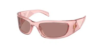 Pre-owned Prada Pr A14s 19q10d Transparent Peach Light Brown 60 Mm Women's Sunglasses