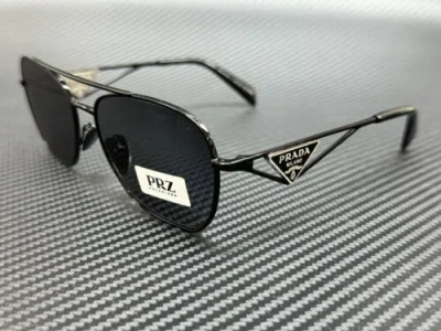 Pre-owned Prada Pr A50s 1ab5z1 Black Grey Polarized Women's 59 Mm Sunglasses In Gray