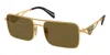 Prada Triangle-logo Rectangle-frame Sunglasses In Gold