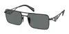 Prada Triangle-logo Rectangle-frame Sunglasses In Black