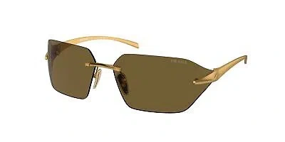 Pre-owned Prada Pr A55s 15n01t Satin Yellow Gold Dark Brown 71 Mm Men's Sunglasses