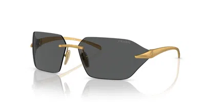 Pre-owned Prada Pr A55s Yellow Satin Gold/dark Grey (15n-5s0) Sunglasses In Gray