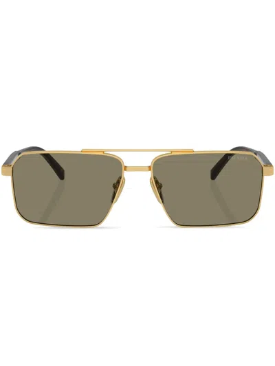 Prada Pr A57s Rectangle Frame Sunglasses In Gold