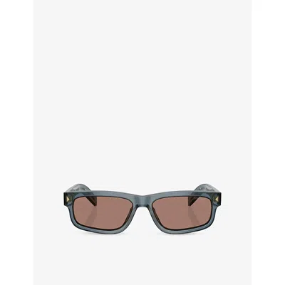 Prada Womens Blue Pr B11s Rectangle-frame Acetate Sunglasses In Green
