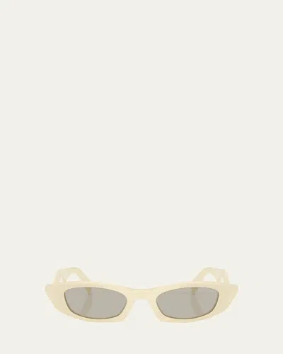 Prada Pr B16sf Acetate Oval Sunglasses In White Brown