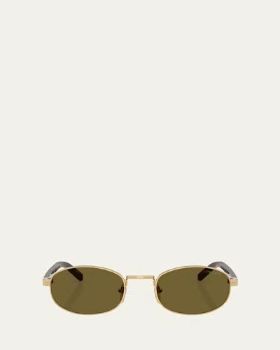 Prada Pr B53s Oval Steel Sunglasses In Gold