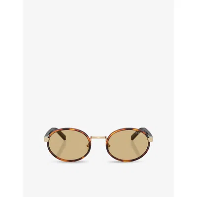 Prada Womens Brown Pr B56s Round-frame Tortoiseshell Metal Sunglasses