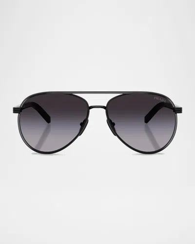 Prada Pr B57s Aviator Steel Sunglasses In Grey Gradient