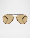 Prada Pr B57s Aviator Steel Sunglasses In Pale Gold
