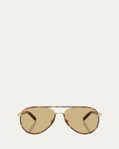 Prada Pr B57s Aviator Steel Sunglasses In Pale Gold