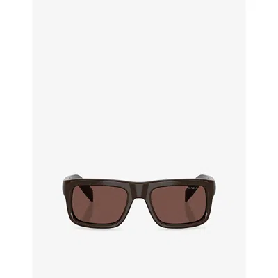Prada Womens Brown Pr D11s Square-frame Acetate Sunglasses In Red